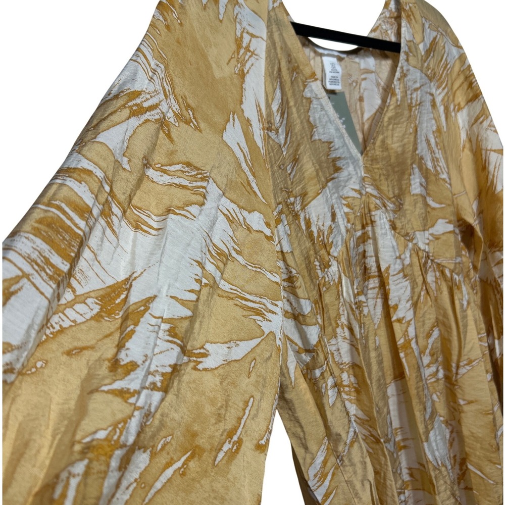 H&M Mini Dress Yellow White Pattern Balloon Sleeve V Neck Women's Size Small NWT - Picture 4 of 9